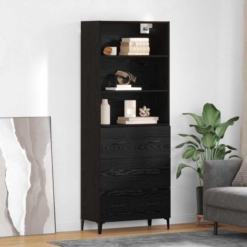 vidaXL Highboard Μαύρη Οξυά 69,5 x 34 x 180 εκ. Επεξεργασμένο Ξύλο