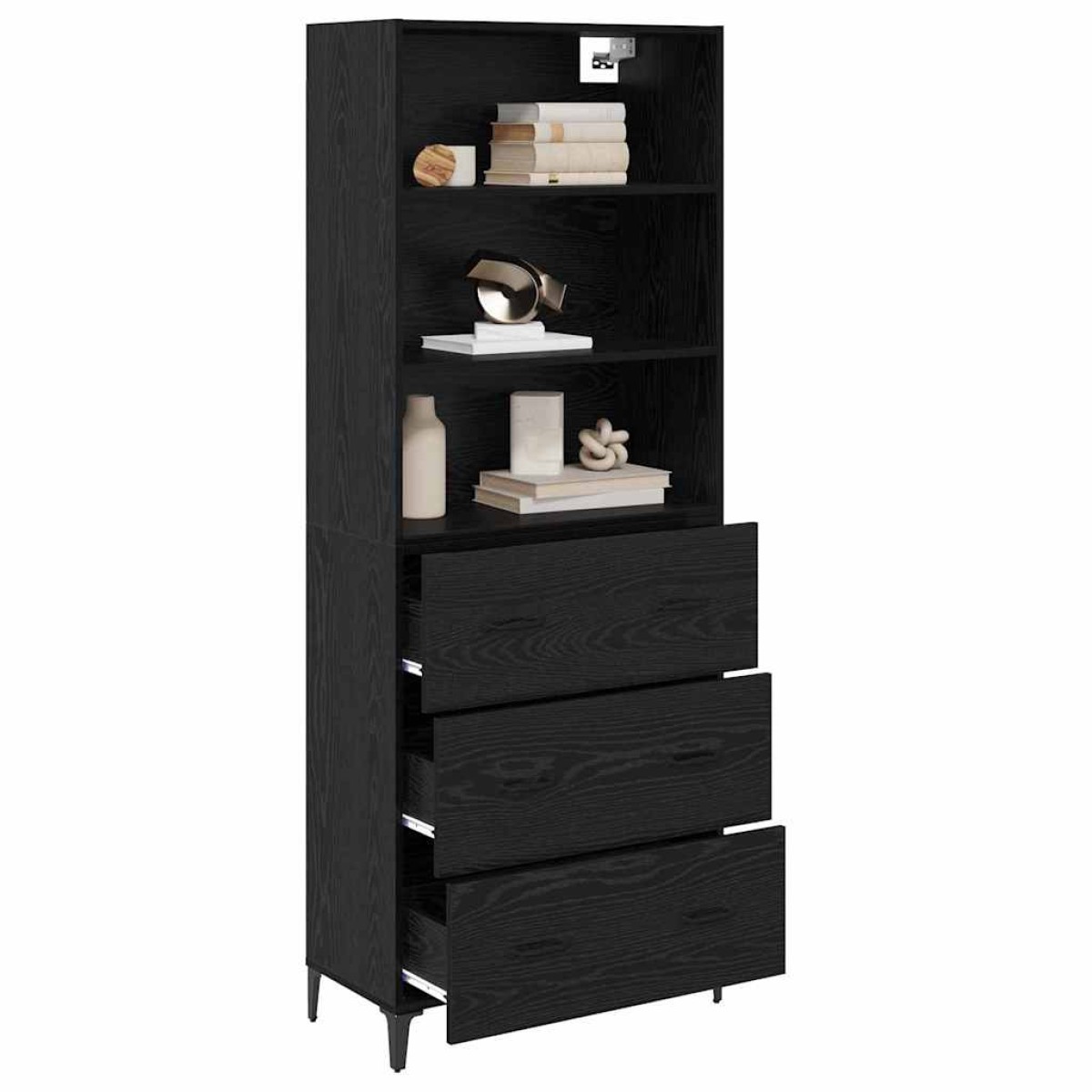 vidaXL Highboard Μαύρη Οξυά 69,5 x 34 x 180 εκ. Επεξεργασμένο Ξύλο