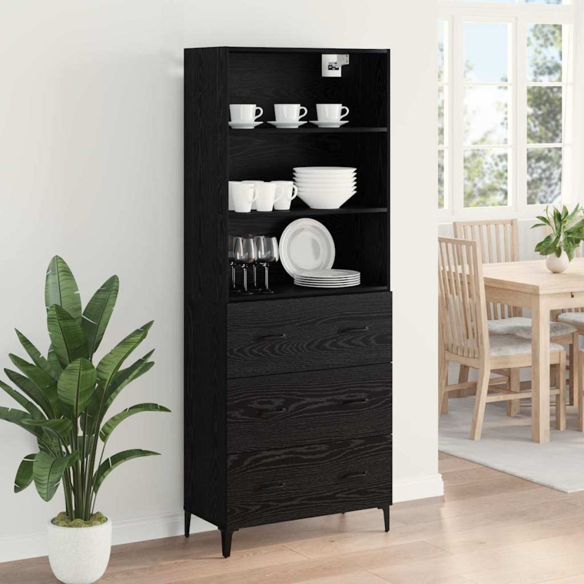 vidaXL Highboard Μαύρη Οξυά 69,5 x 34 x 180 εκ. Επεξεργασμένο Ξύλο
