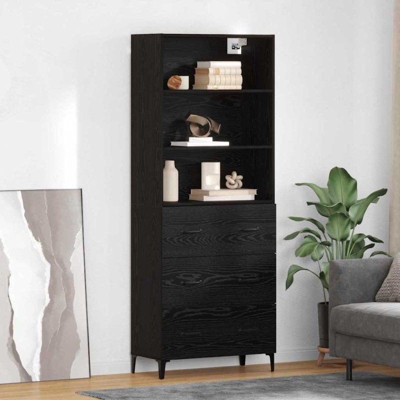 vidaXL Highboard Μαύρη Οξυά 69,5 x 34 x 180 εκ. Επεξεργασμένο Ξύλο