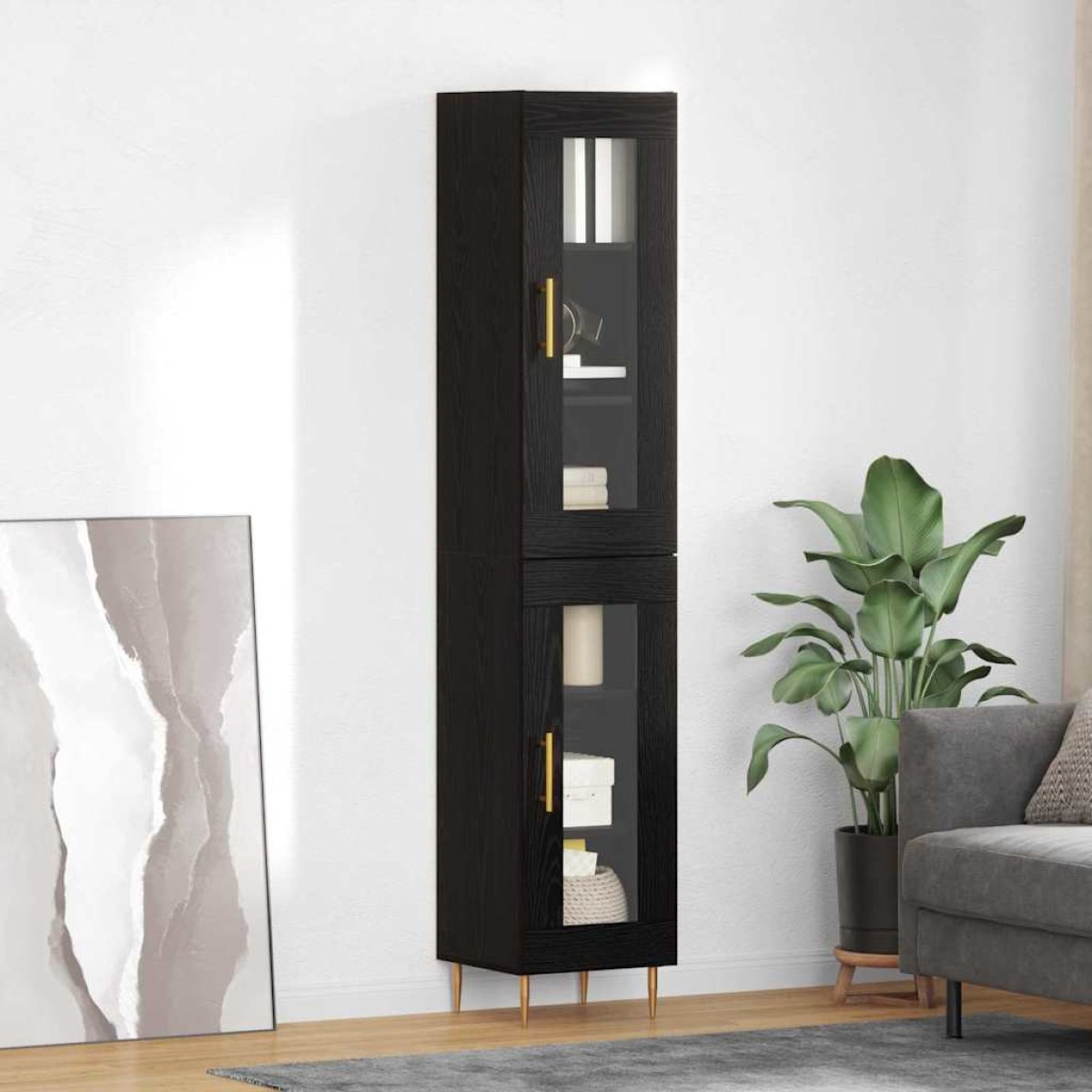 vidaXL Highboard 2 τμχ. Μαύρη Οξυά 34,5 x 34 x 180 εκ.