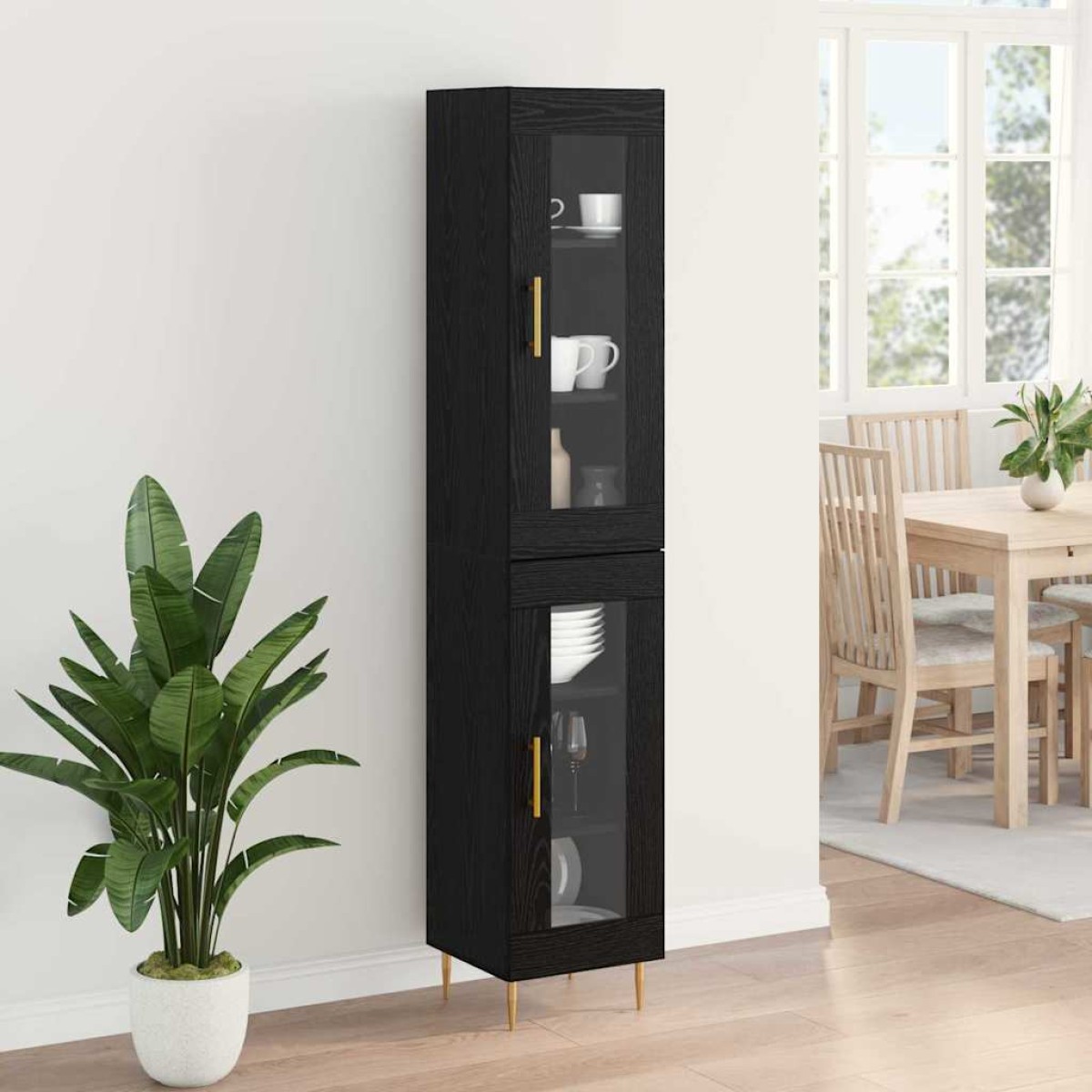 vidaXL Highboard 2 τμχ. Μαύρη Οξυά 34,5 x 34 x 180 εκ.