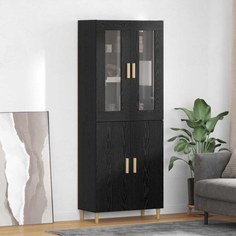 vidaXL Highboard Μαύρη Οξυά 69,5 x 34 x 180 εκ. Σύνθετο Ξύλο και Γυαλί