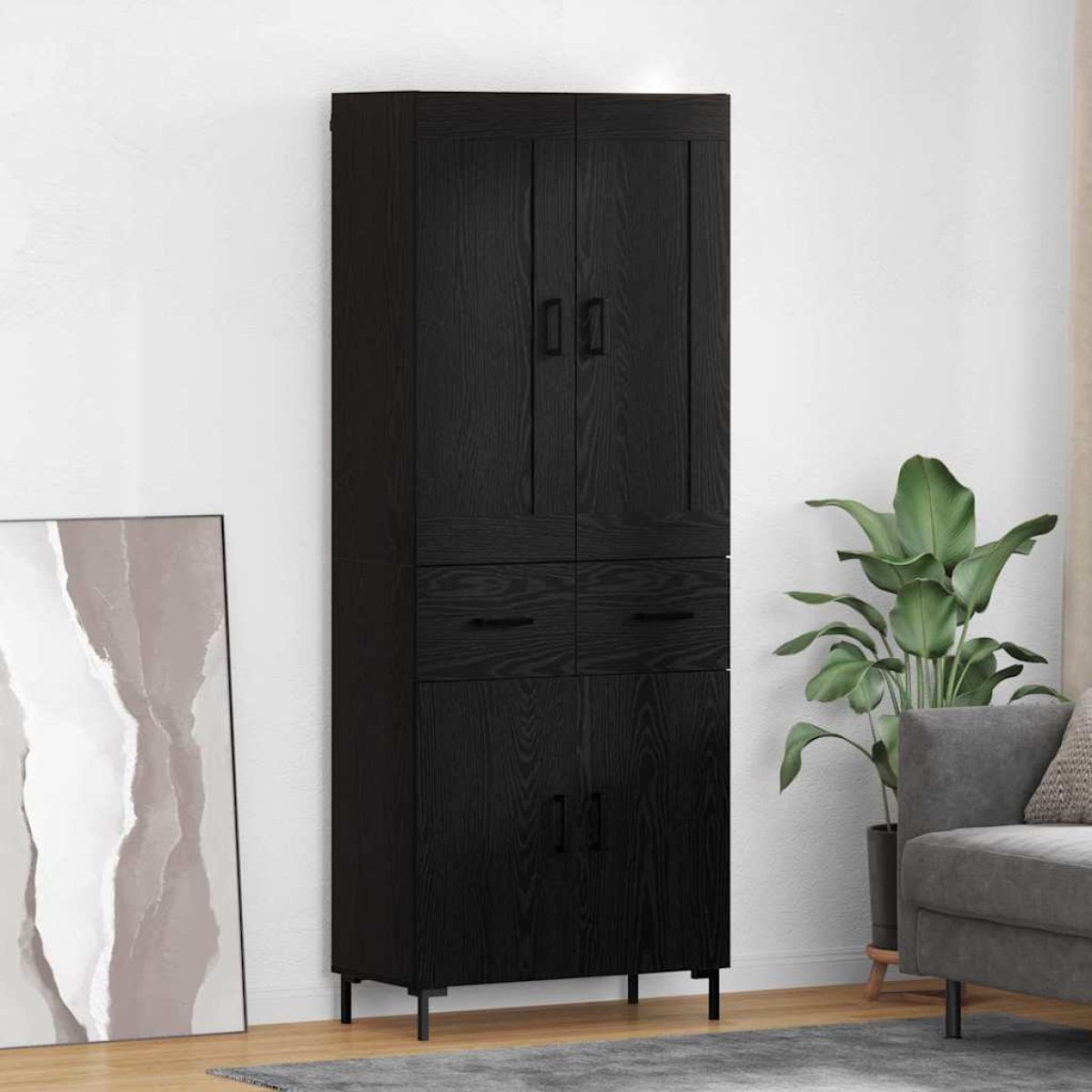 vidaXL Highboard 2 τμχ. Μαύρη Οξυά 69,5 x 34 x 180 εκ.