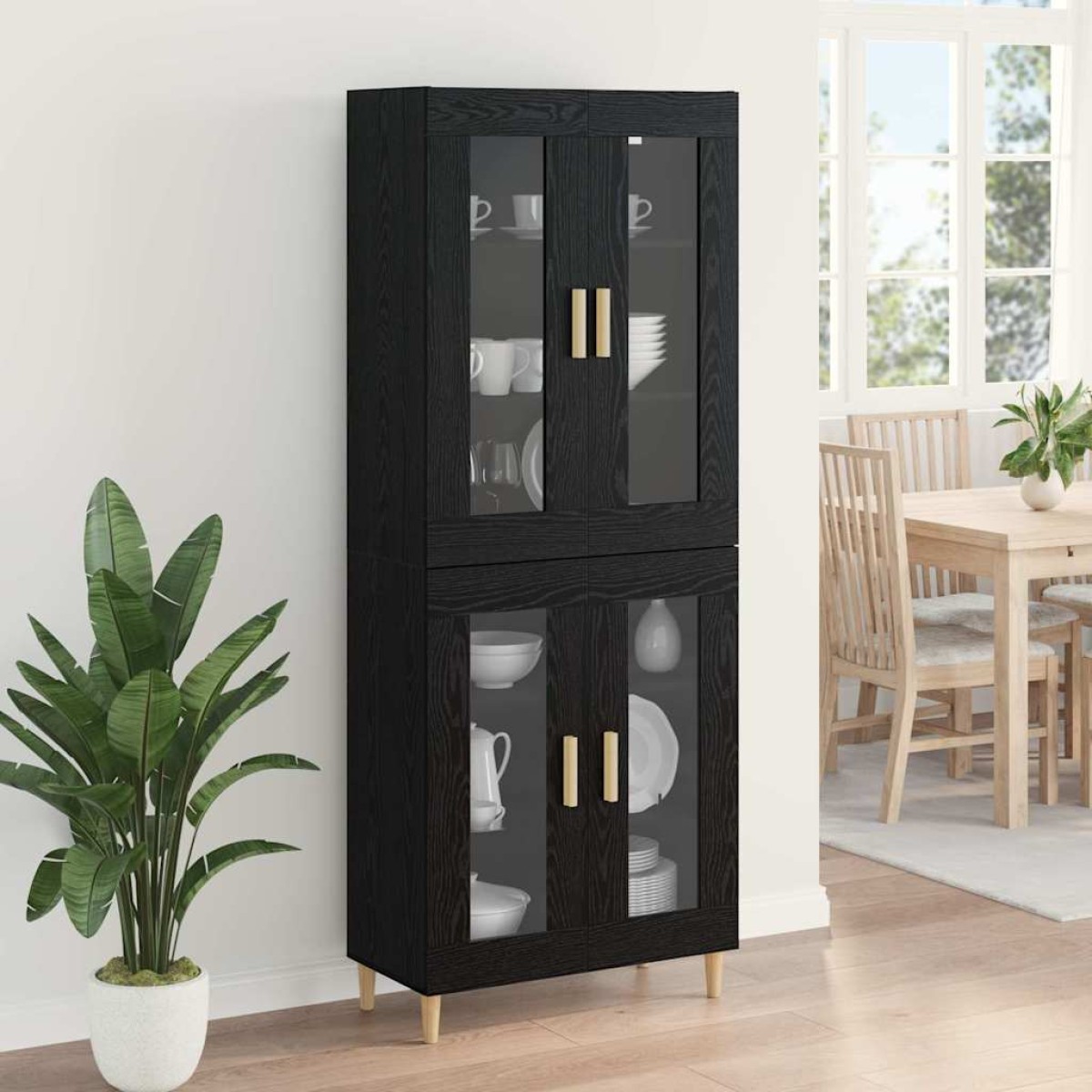 vidaXL Highboard Μαύρη Οξυά 69,5 x 34 x 180 εκ. Επεξεργασμένο Ξύλο