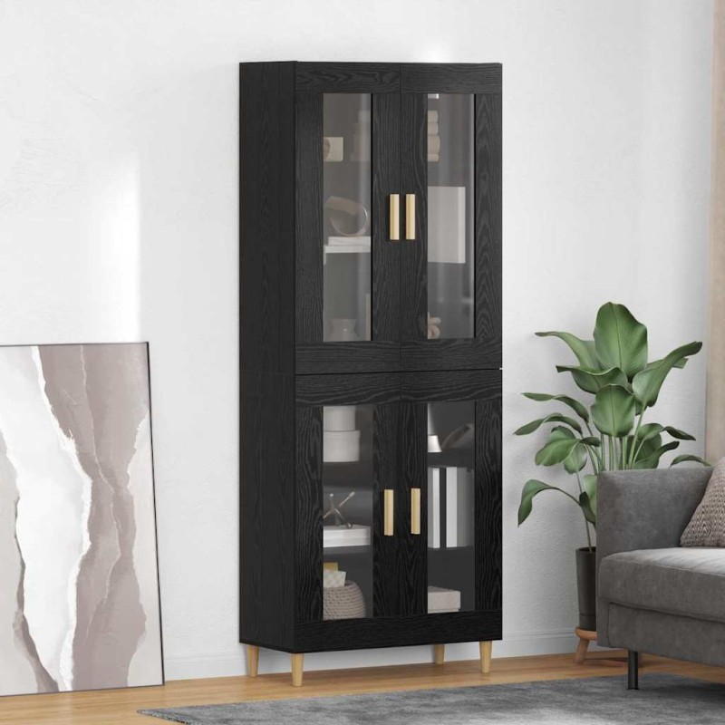 vidaXL Highboard Μαύρη Οξυά 69,5 x 34 x 180 εκ. Επεξεργασμένο Ξύλο