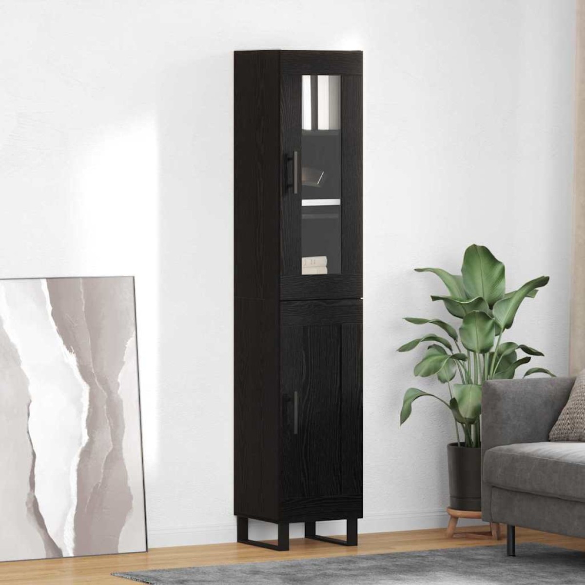 vidaXL Highboard Μαύρη Οξυά 34,5 x 34 x 180 εκ. Επεξεργασμένο Ξύλο