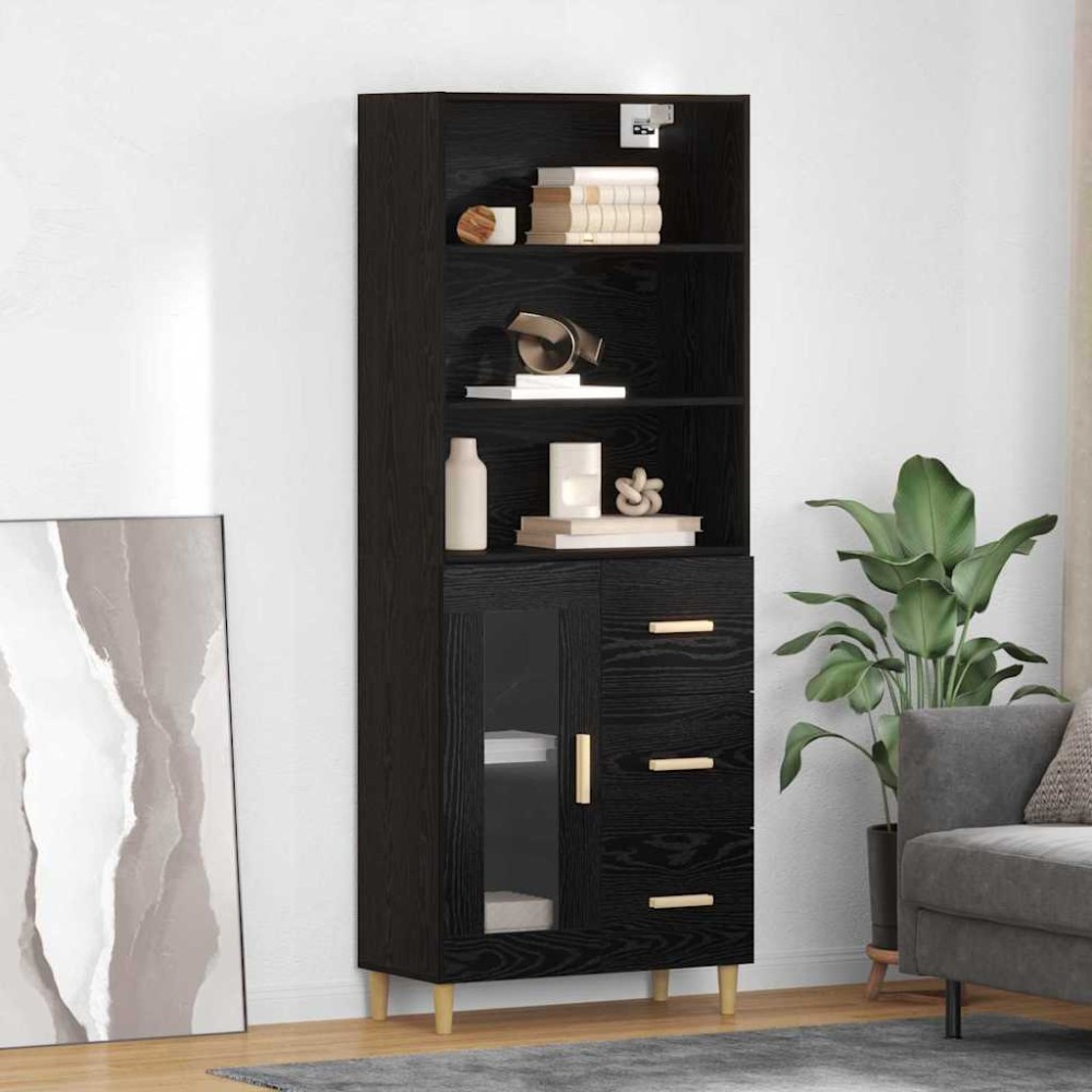 vidaXL Highboard Μαύρη Οξυά 69,5 x 32,5 x 180 εκ Επεξεργασμένο Ξύλο