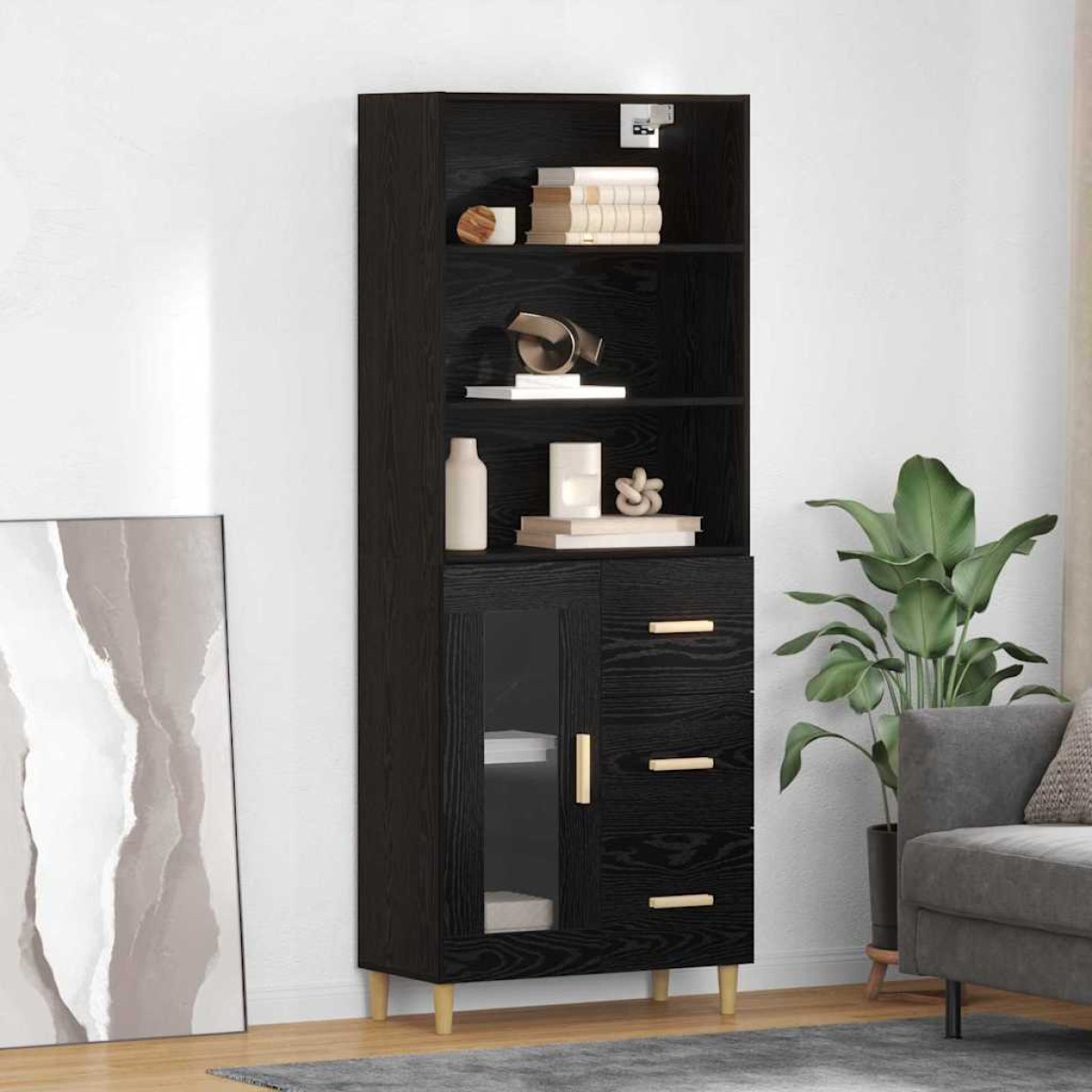 vidaXL Highboard Μαύρη Οξυά 69,5 x 32,5 x 180 εκ Επεξεργασμένο Ξύλο
