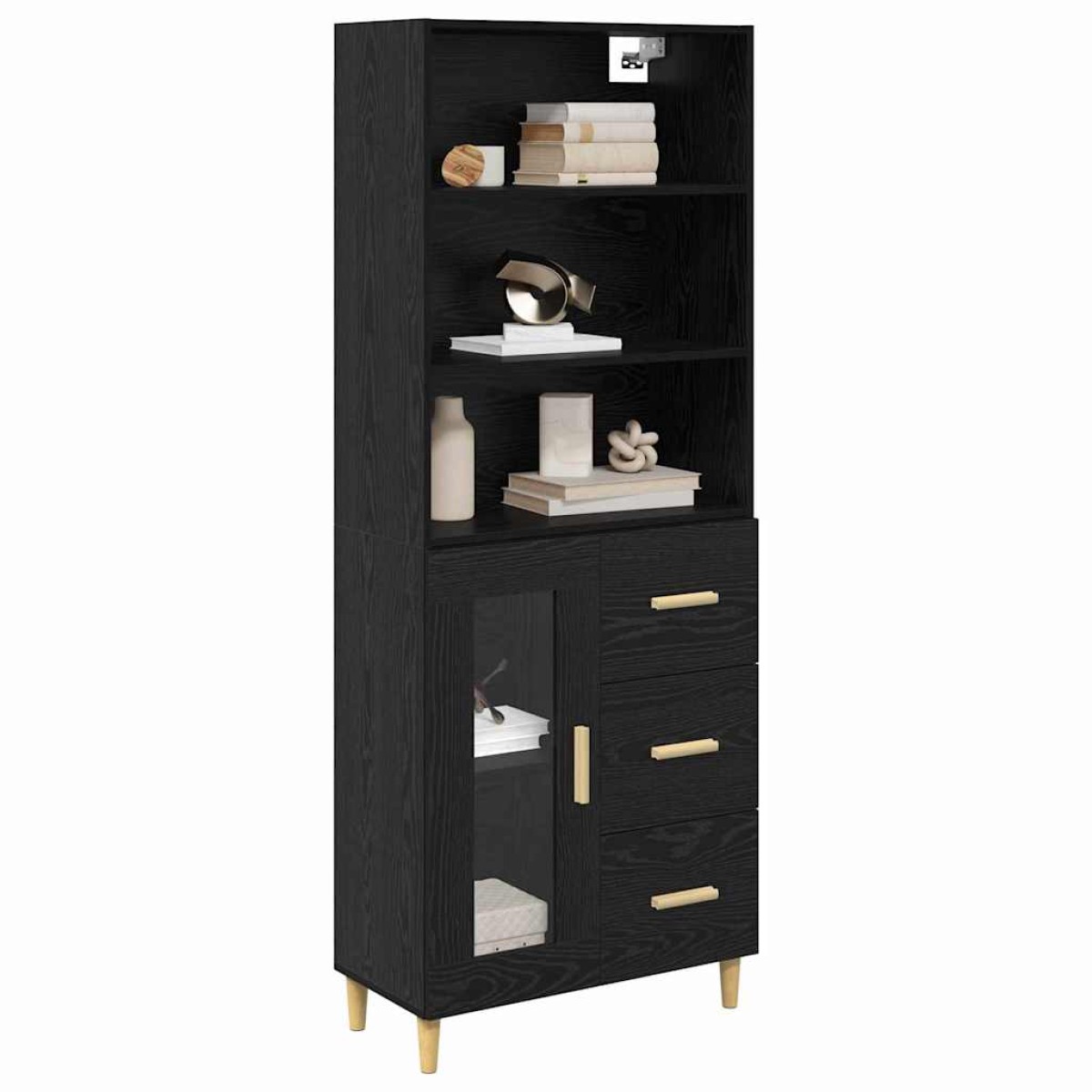 vidaXL Highboard Μαύρη Οξυά 69,5 x 32,5 x 180 εκ Επεξεργασμένο Ξύλο
