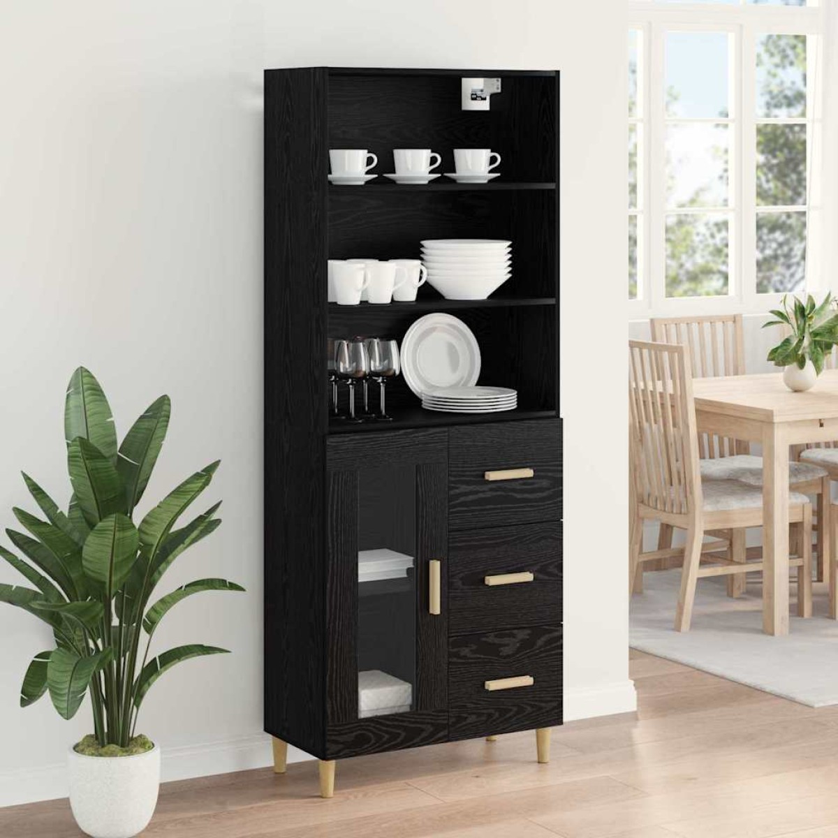 vidaXL Highboard Μαύρη Οξυά 69,5 x 32,5 x 180 εκ Επεξεργασμένο Ξύλο