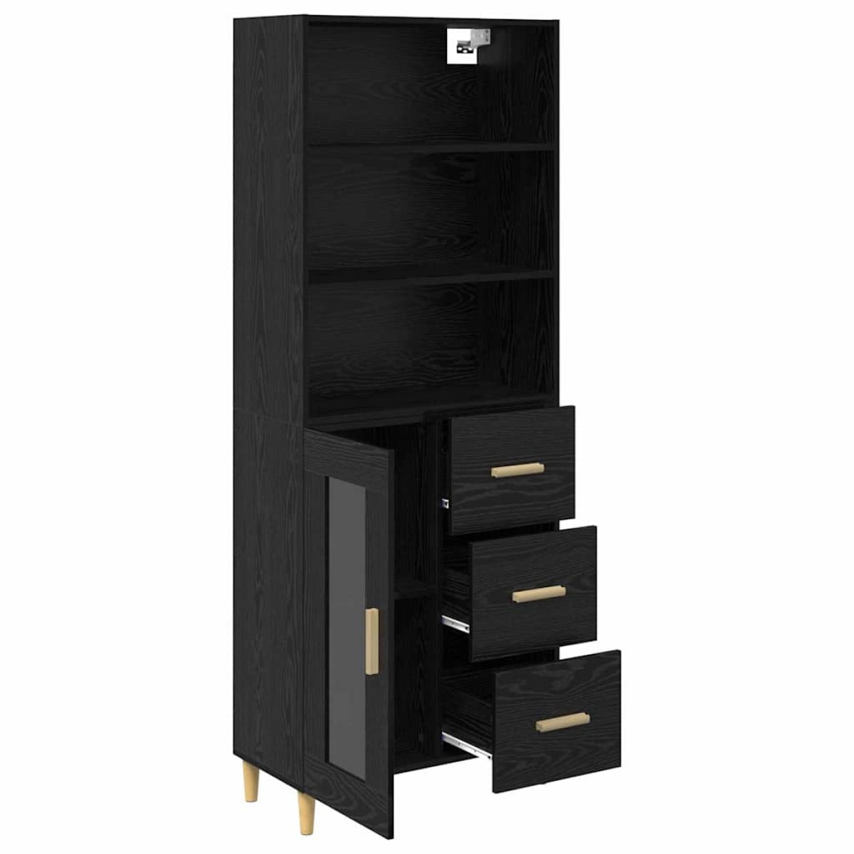 vidaXL Highboard Μαύρη Οξυά 69,5 x 32,5 x 180 εκ Επεξεργασμένο Ξύλο