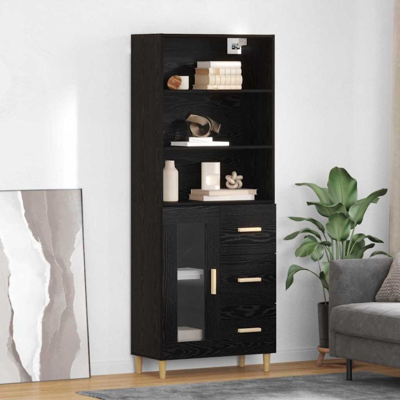 vidaXL Highboard Μαύρη Οξυά 69,5 x 32,5 x 180 εκ Επεξεργασμένο Ξύλο