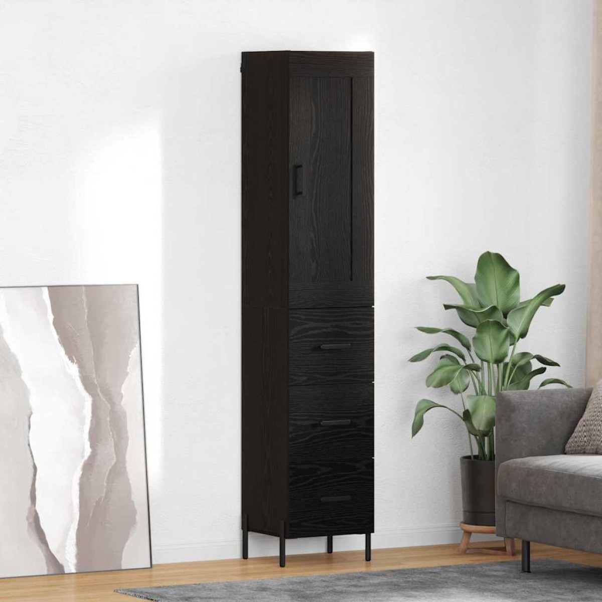 vidaXL Highboard Μαύρη Οξυά 34,5 x 34 x 180 εκ. Επεξεργασμένο Ξύλο
