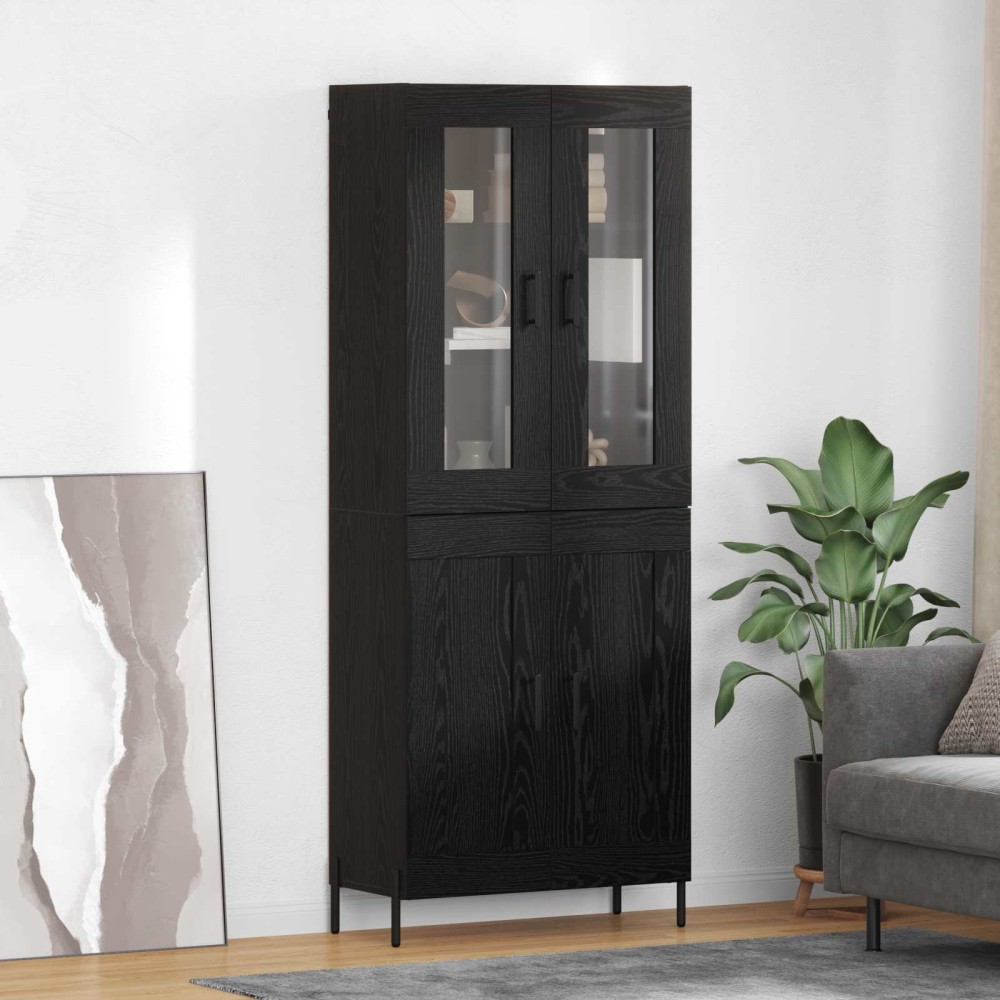 vidaXL Highboard Μαύρη Οξυά 69,5 x 34 x 180 εκ. Επεξεργασμένο Ξύλο