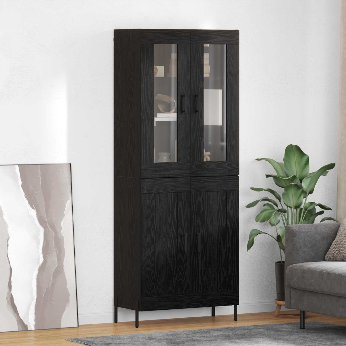 vidaXL Highboard Μαύρη Οξυά 69,5 x 34 x 180 εκ. Επεξεργασμένο Ξύλο