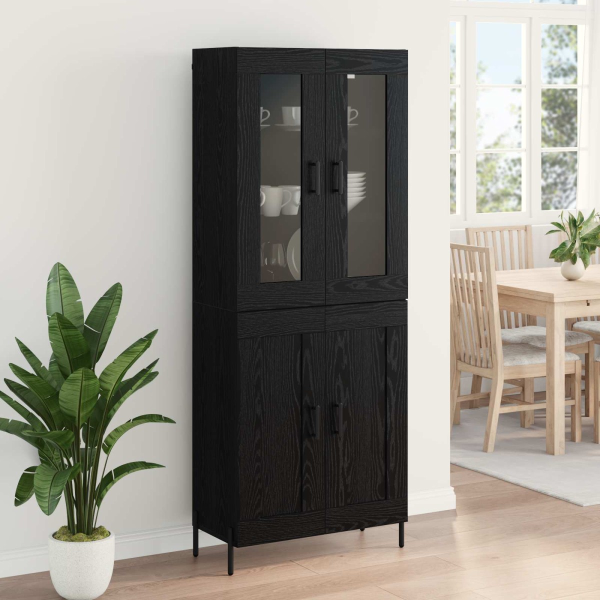 vidaXL Highboard Μαύρη Οξυά 69,5 x 34 x 180 εκ. Επεξεργασμένο Ξύλο