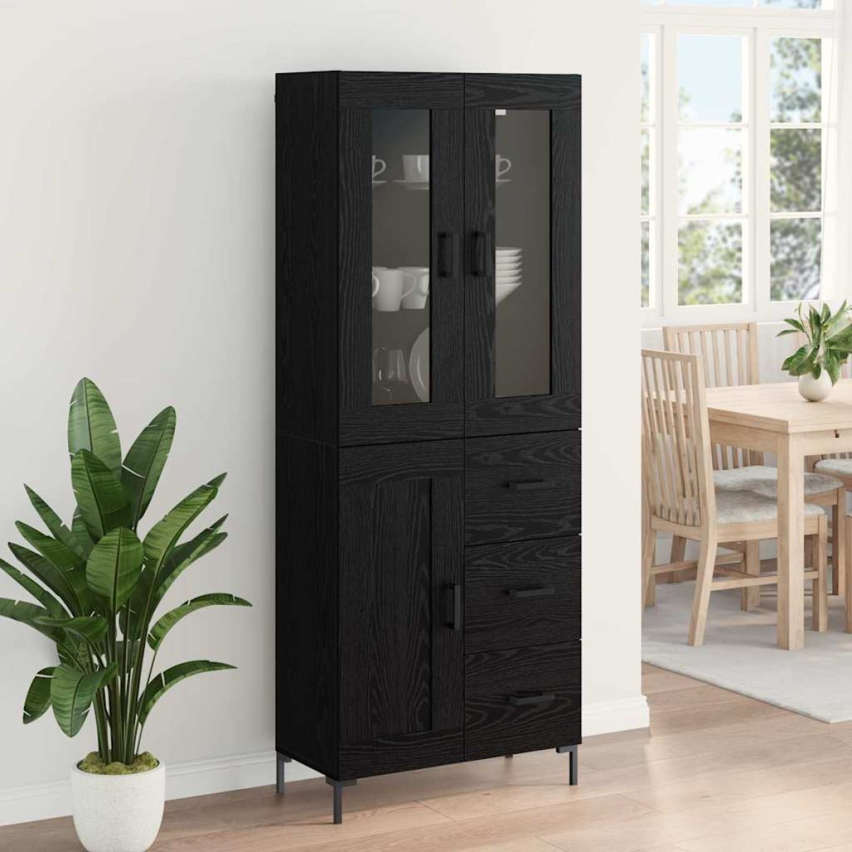 vidaXL Highboard 2 τμχ. Μαύρη Οξυά 69,5 x 34 x 180 εκ.