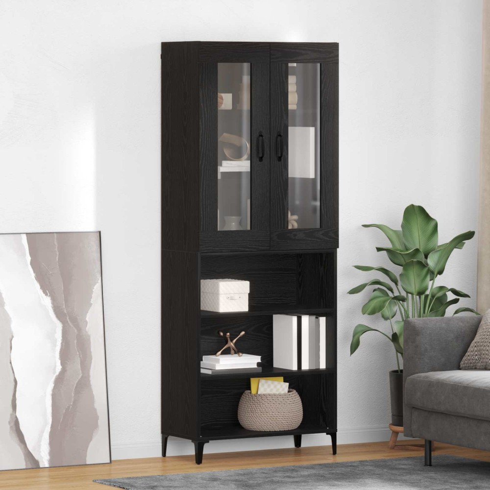 vidaXL Highboard Μαύρη Οξυά 69,5 x 34 x 180 εκ. Επεξεργασμένο Ξύλο