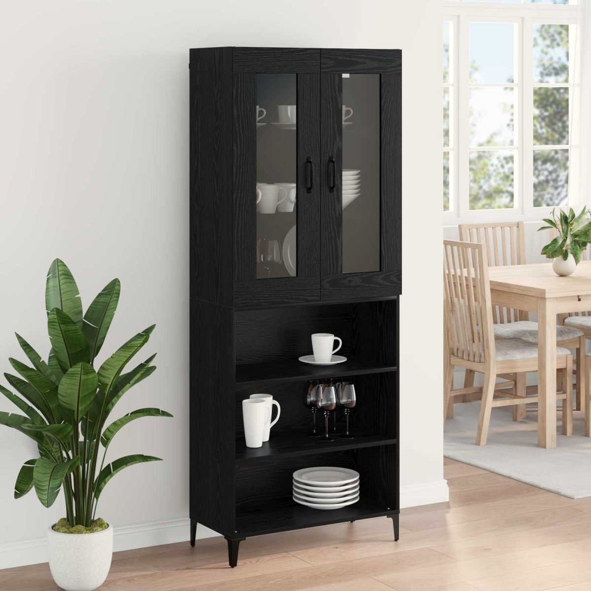 vidaXL Highboard Μαύρη Οξυά 69,5 x 34 x 180 εκ. Επεξεργασμένο Ξύλο