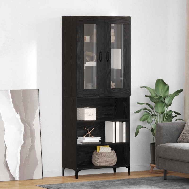 vidaXL Highboard Μαύρη Οξυά 69,5 x 34 x 180 εκ. Επεξεργασμένο Ξύλο