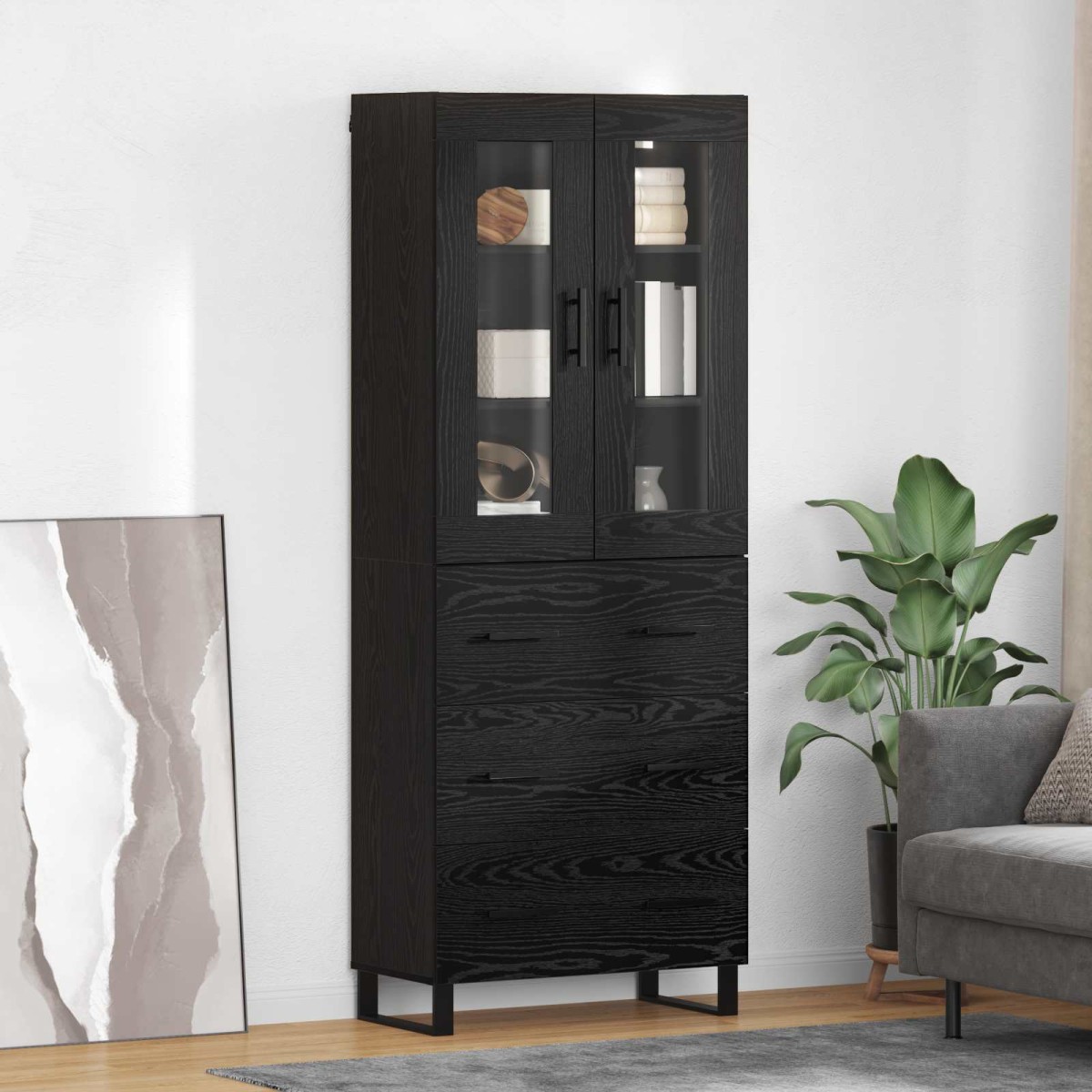 vidaXL Highboard 2 τμχ. Μαύρη Οξυά 69,5 x 34 x 180 εκ.