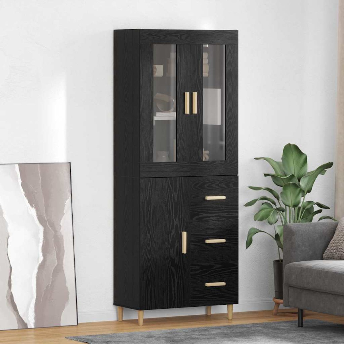 vidaXL Highboard Μαύρη Οξυά 34,5 x 34 x 180 εκ. Επεξεργασμένο Ξύλο