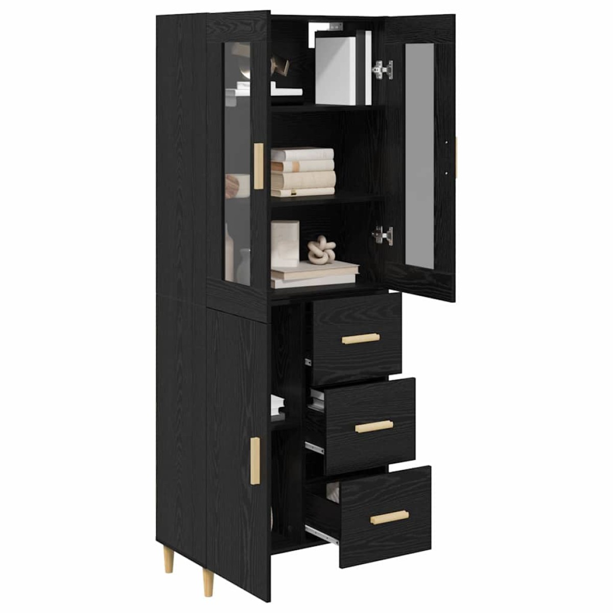 vidaXL Highboard Μαύρη Οξυά 34,5 x 34 x 180 εκ. Επεξεργασμένο Ξύλο