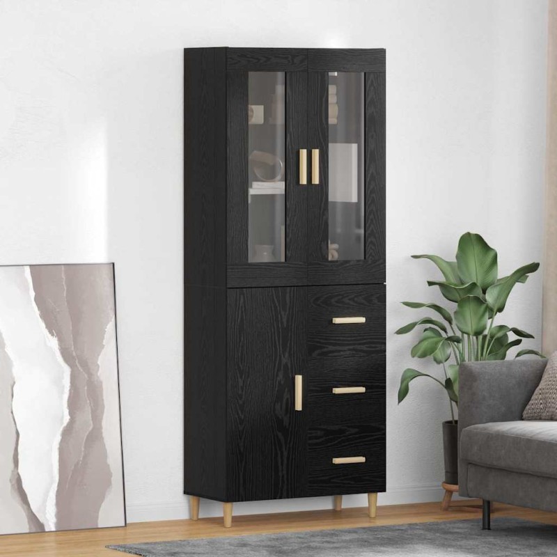 vidaXL Highboard Μαύρη Οξυά 34,5 x 34 x 180 εκ. Επεξεργασμένο Ξύλο
