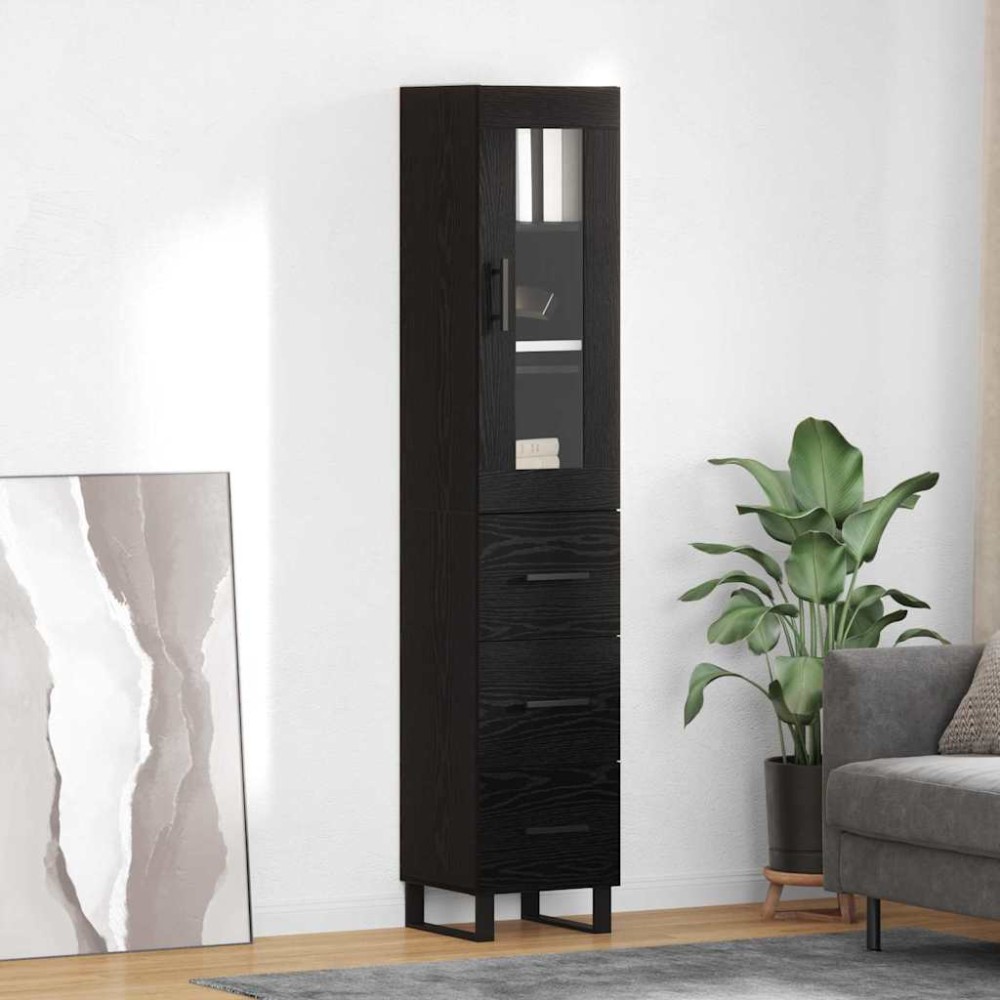 vidaXL Highboard Μαύρη Οξυά 34,5 x 34 x 180 εκ. Επεξεργασμένο Ξύλο