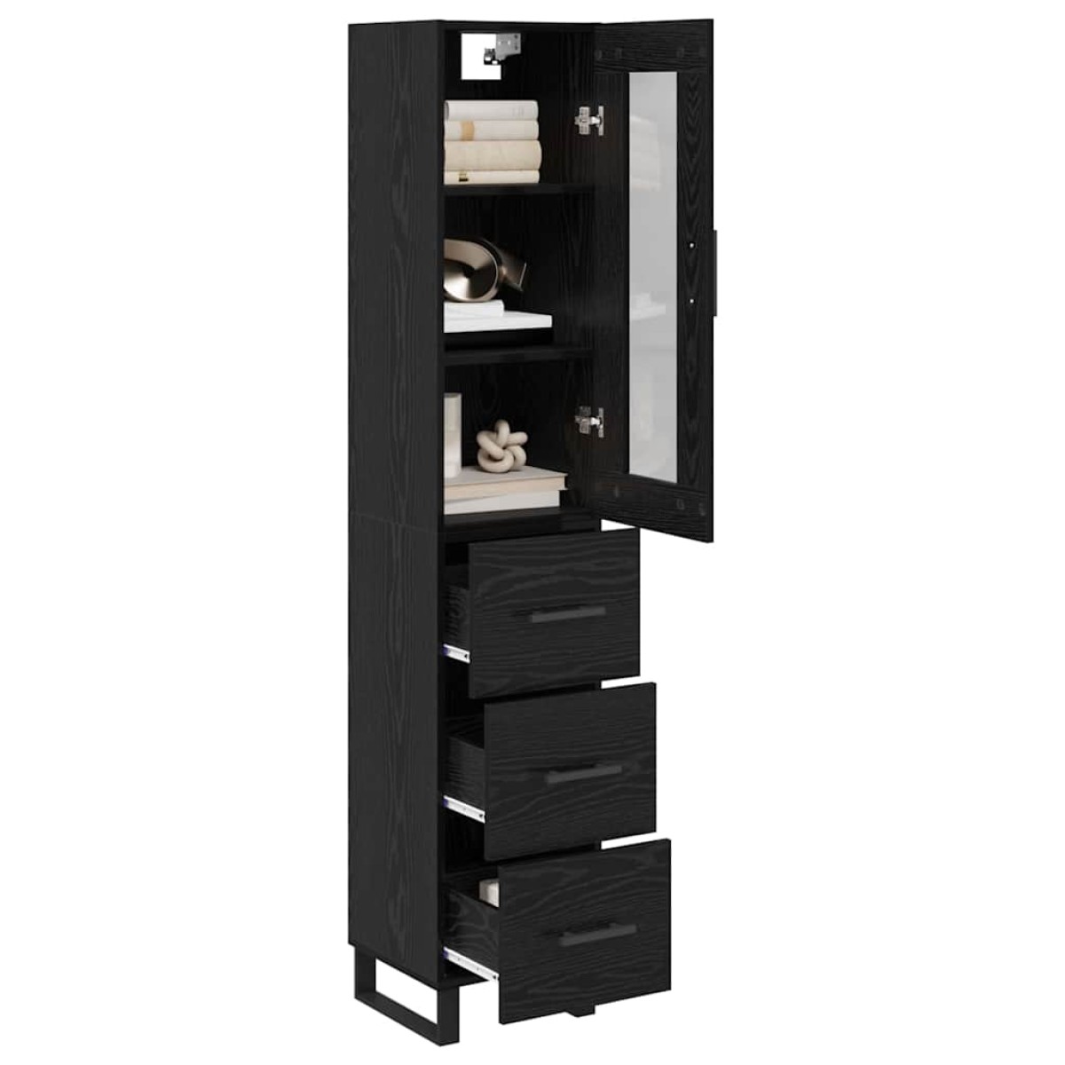 vidaXL Highboard Μαύρη Οξυά 34,5 x 34 x 180 εκ. Επεξεργασμένο Ξύλο