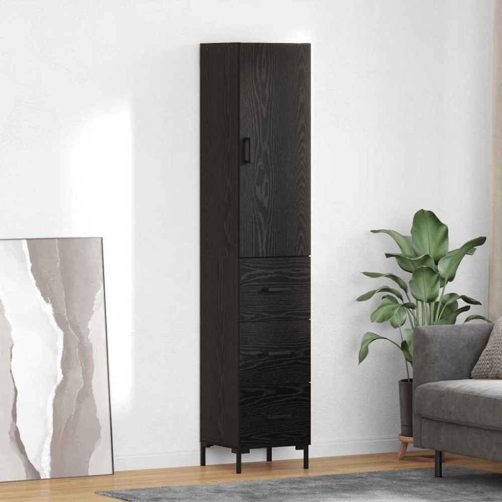 vidaXL Highboard Μαύρη Οξυά 34,5 x 34 x 180 εκ. Επεξεργασμένο Ξύλο