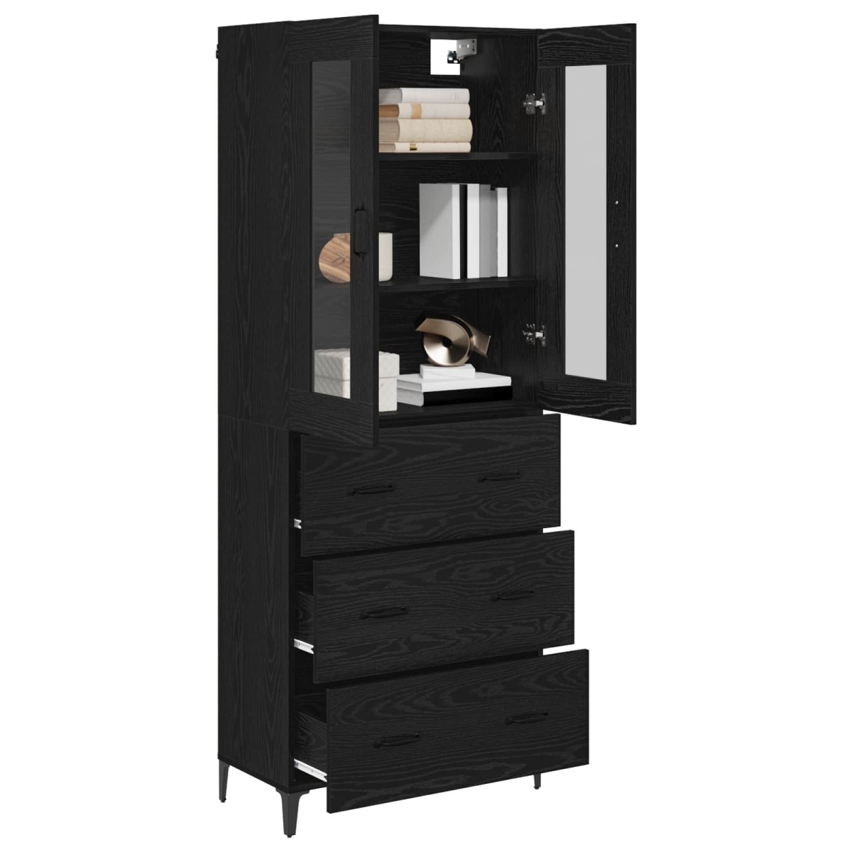 vidaXL Highboard Μαύρη Οξυά 69,5 x 34 x 180 εκ. Επεξεργασμένο Ξύλο