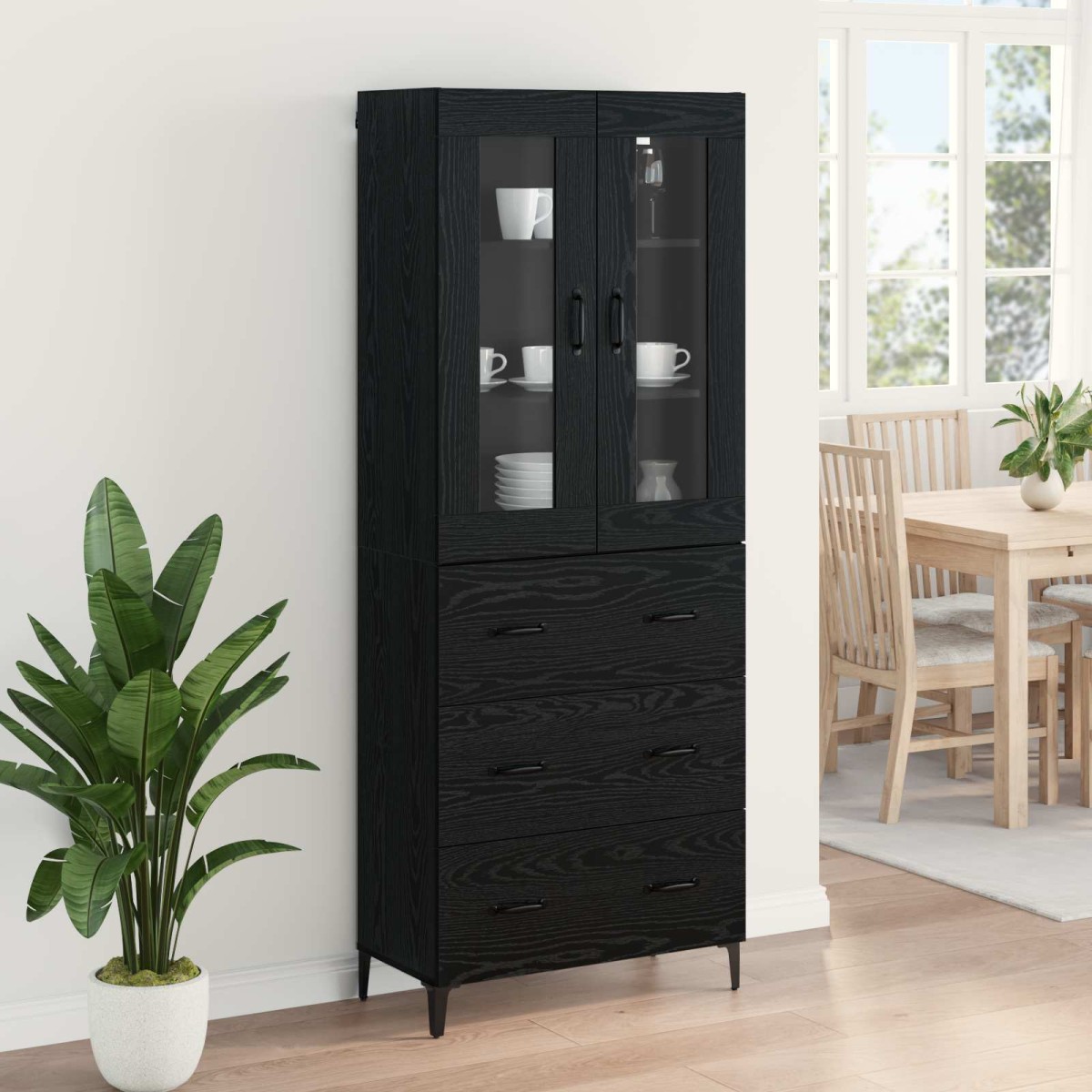 vidaXL Highboard Μαύρη Οξυά 69,5 x 34 x 180 εκ. Επεξεργασμένο Ξύλο