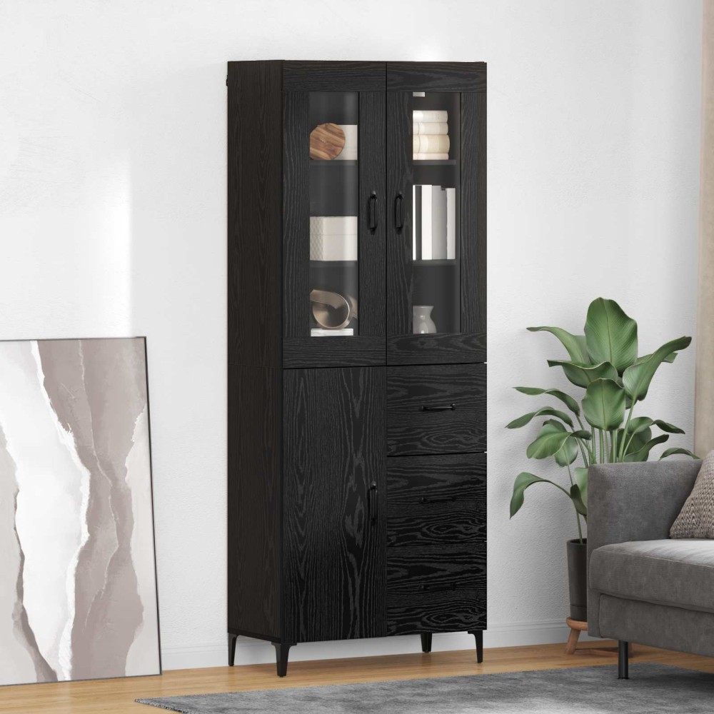 vidaXL Highboard Μαύρη Οξυά 69,5 x 34 x 180 εκ. Επεξεργασμένο Ξύλο