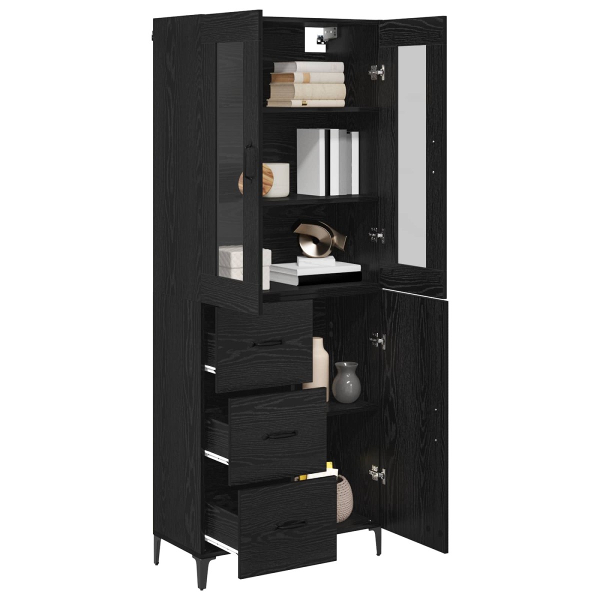 vidaXL Highboard Μαύρη Οξυά 69,5 x 34 x 180 εκ. Επεξεργασμένο Ξύλο