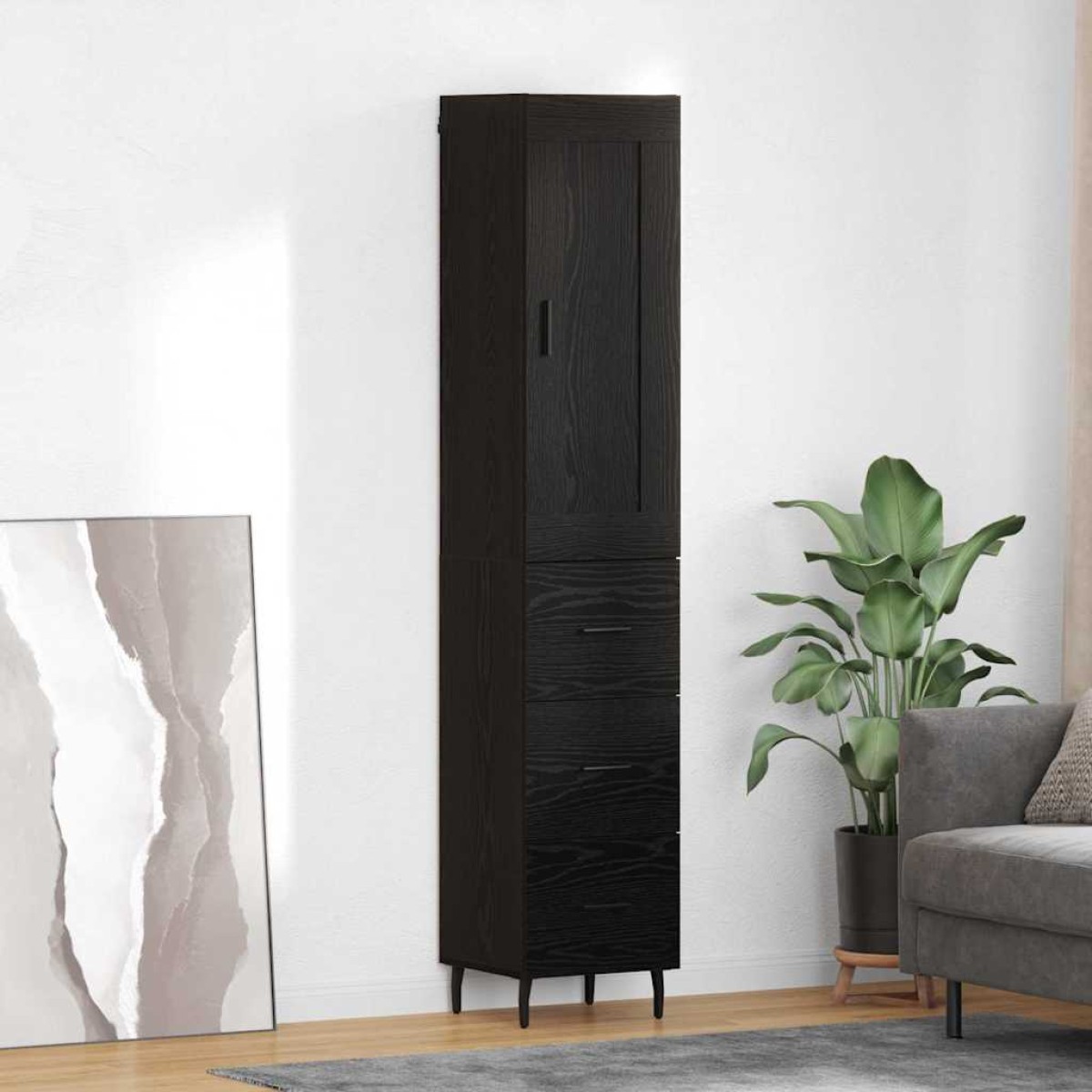 vidaXL Highboard Μαύρη Οξυά 34,5 x 34 x 180 εκ. Επεξεργασμένο Ξύλο