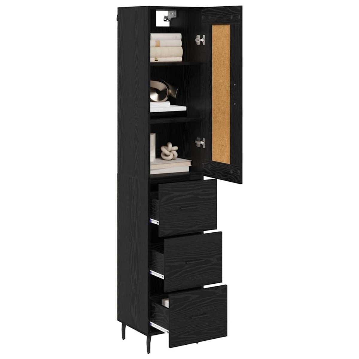 vidaXL Highboard Μαύρη Οξυά 34,5 x 34 x 180 εκ. Επεξεργασμένο Ξύλο
