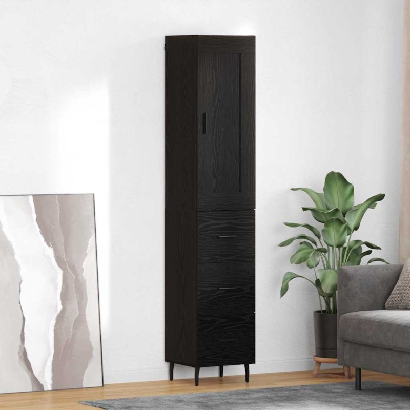 vidaXL Highboard Μαύρη Οξυά 34,5 x 34 x 180 εκ. Επεξεργασμένο Ξύλο