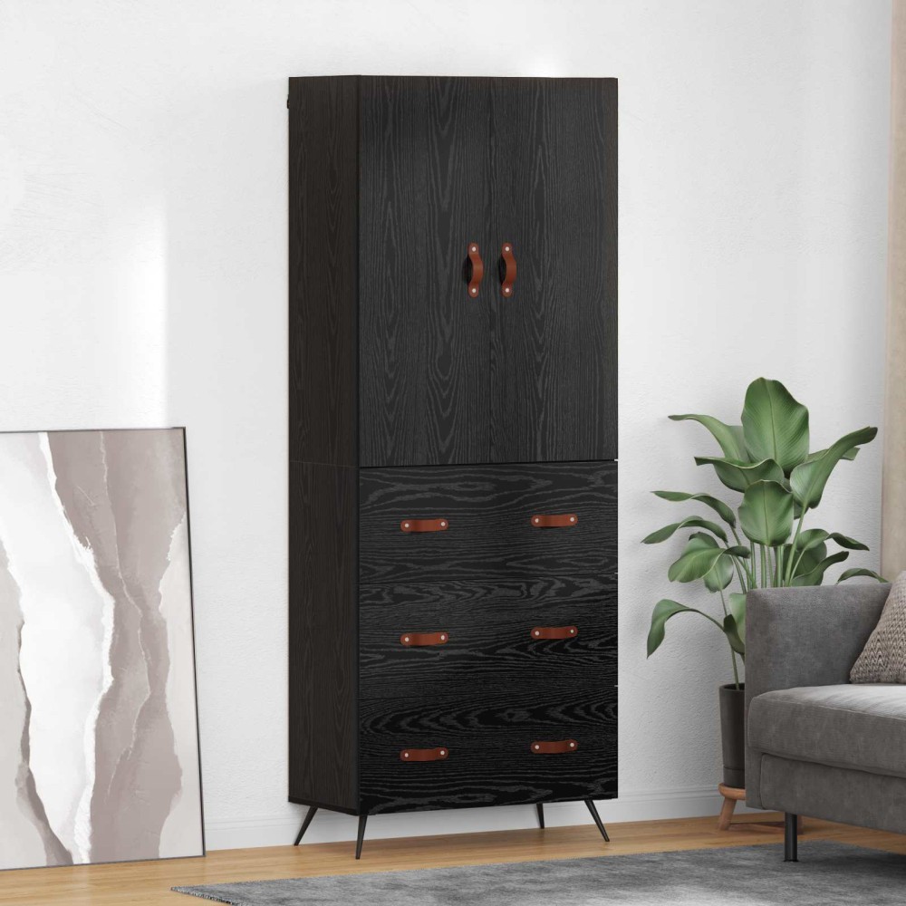 vidaXL Highboard Μαύρη Οξυά 69,5 x 34 x 180 εκ. Επεξεργασμένο Ξύλο
