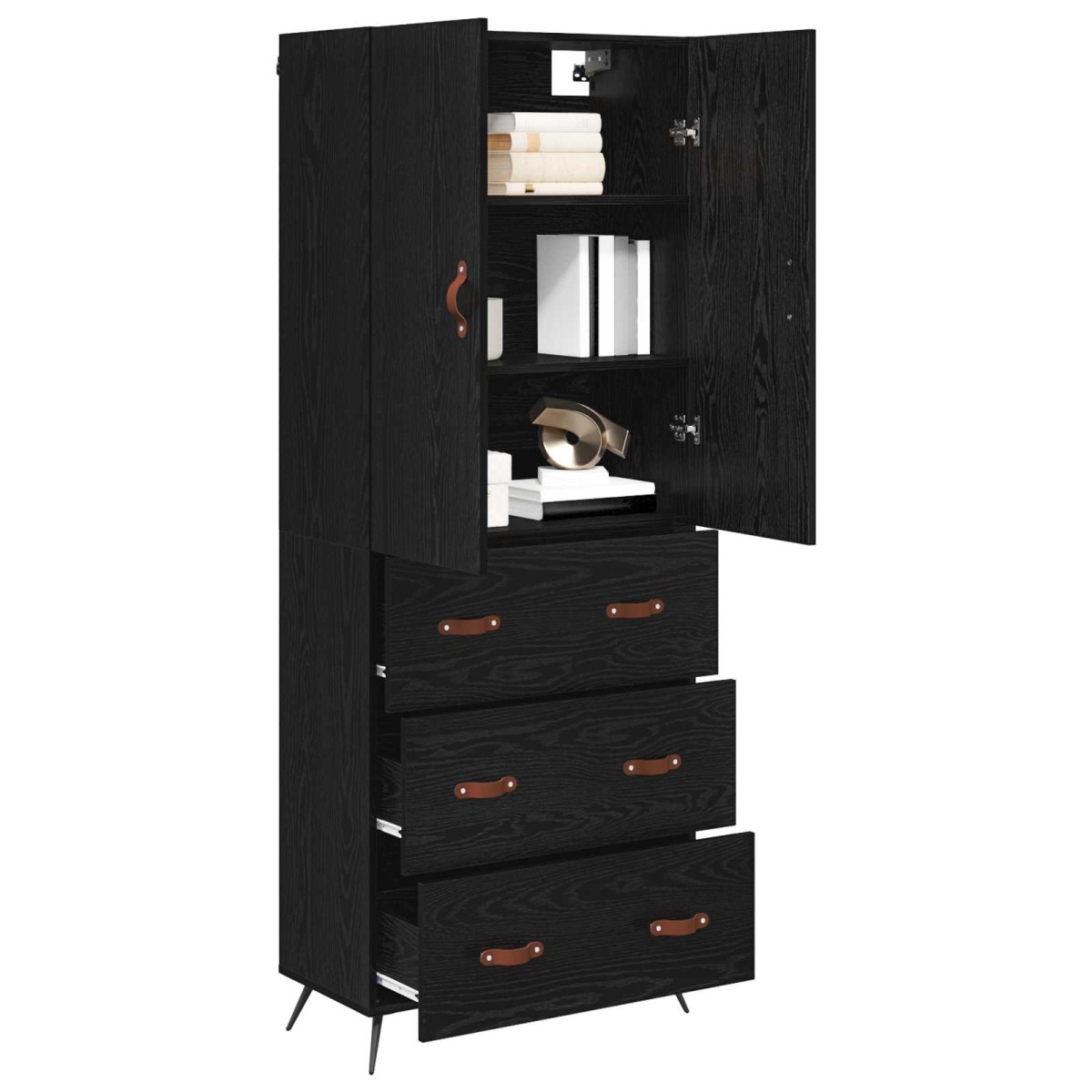 vidaXL Highboard Μαύρη Οξυά 69,5 x 34 x 180 εκ. Επεξεργασμένο Ξύλο