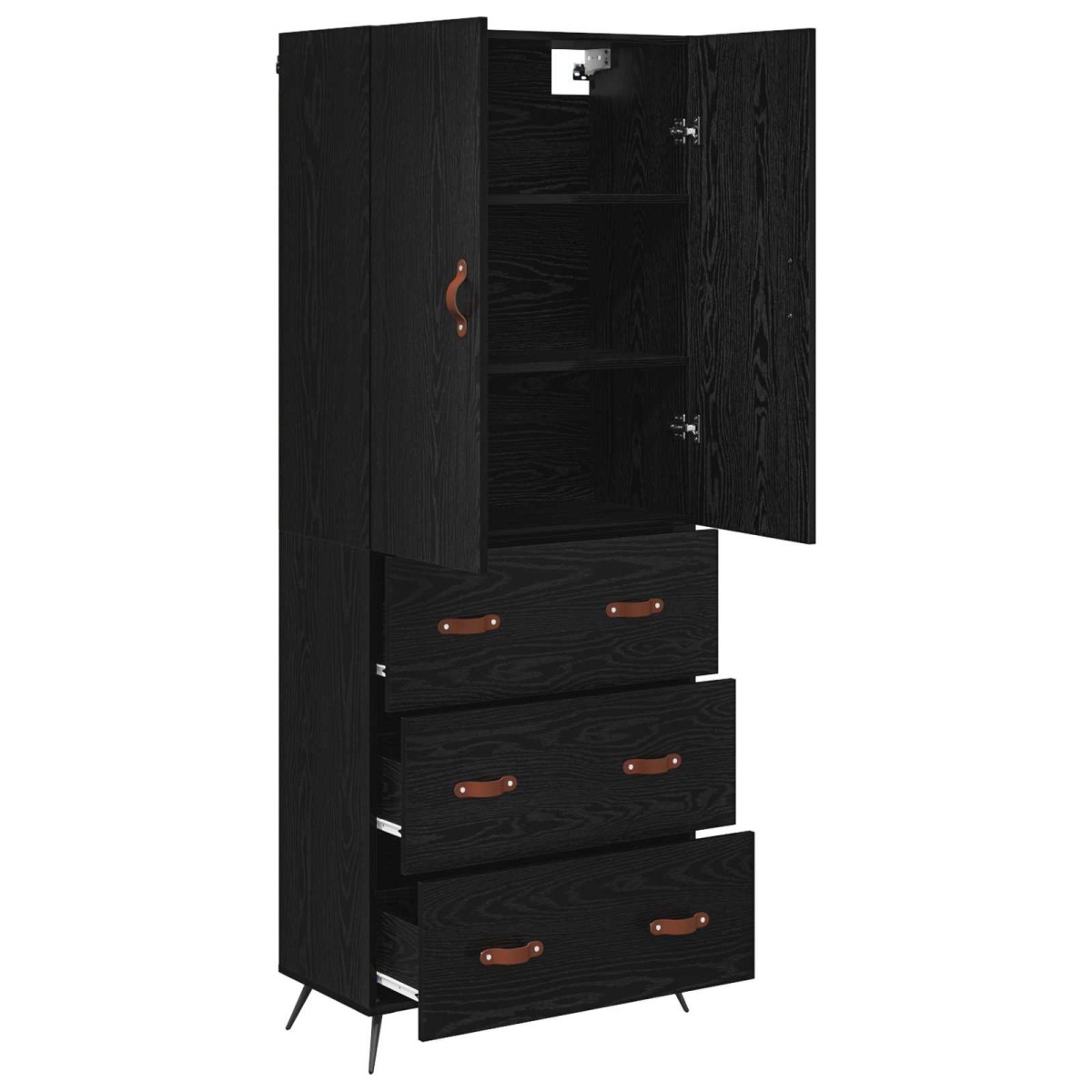 vidaXL Highboard Μαύρη Οξυά 69,5 x 34 x 180 εκ. Επεξεργασμένο Ξύλο