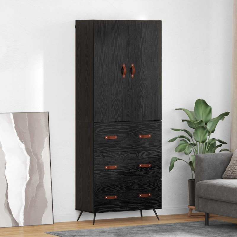 vidaXL Highboard Μαύρη Οξυά 69,5 x 34 x 180 εκ. Επεξεργασμένο Ξύλο