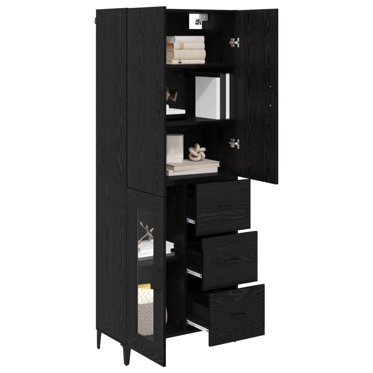 vidaXL Highboard Μαύρη Οξυά 69,5 x 34 x 180 εκ. Επεξεργασμένο Ξύλο