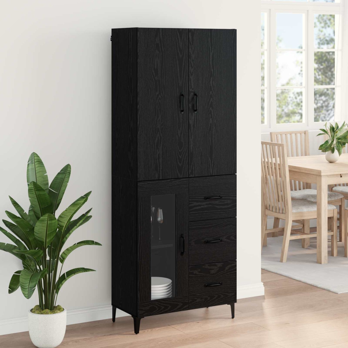 vidaXL Highboard Μαύρη Οξυά 69,5 x 34 x 180 εκ. Επεξεργασμένο Ξύλο
