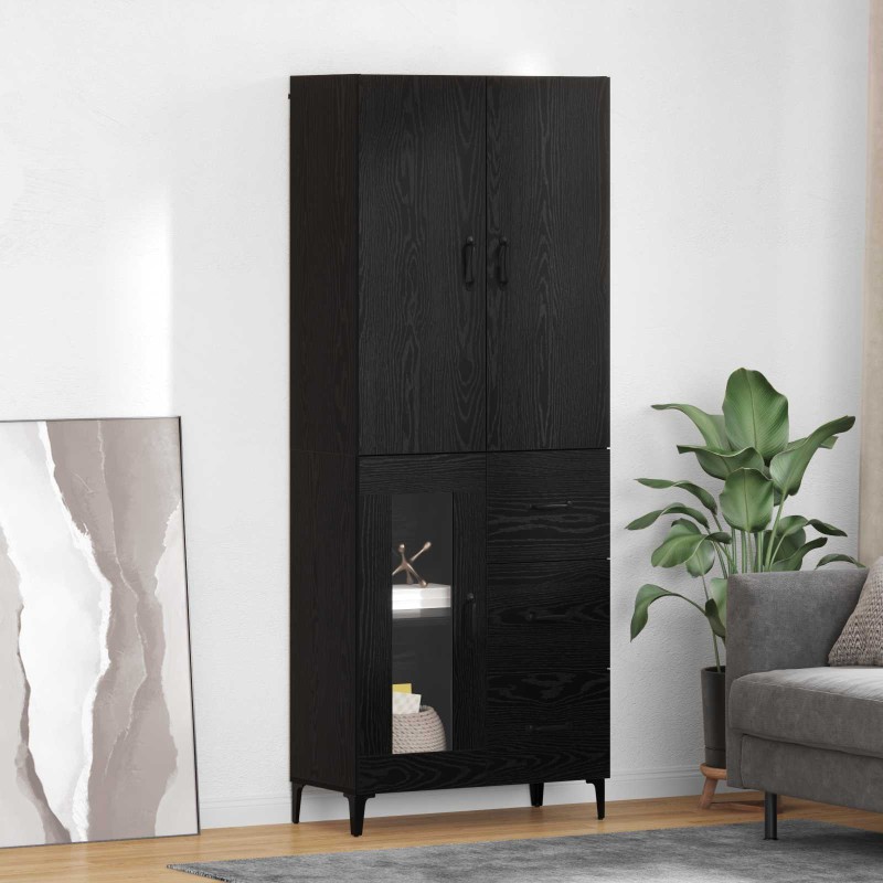 vidaXL Highboard Μαύρη Οξυά 69,5 x 34 x 180 εκ. Επεξεργασμένο Ξύλο