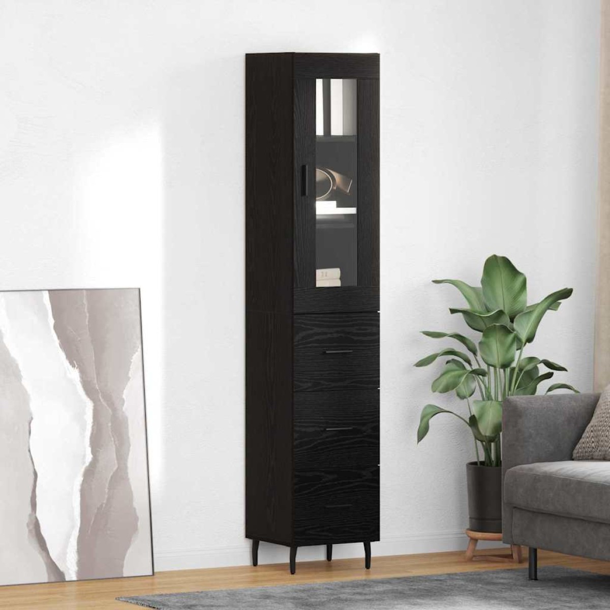 vidaXL Highboard Μαύρη Οξυά 34,5 x 34 x 180 εκ. Επεξεργασμένο Ξύλο