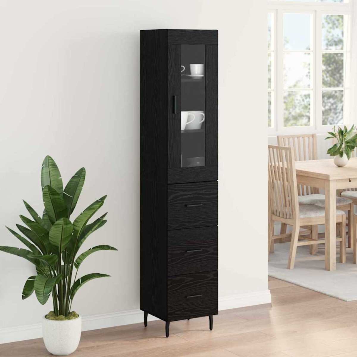 vidaXL Highboard Μαύρη Οξυά 34,5 x 34 x 180 εκ. Επεξεργασμένο Ξύλο