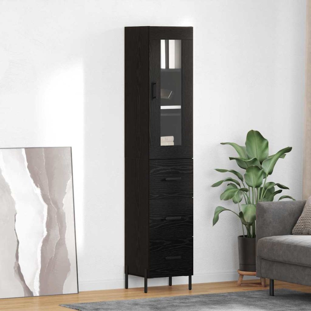 vidaXL Highboard Μαύρη Οξυά 34,5 x 34 x 180 εκ. Επεξεργασμένο Ξύλο