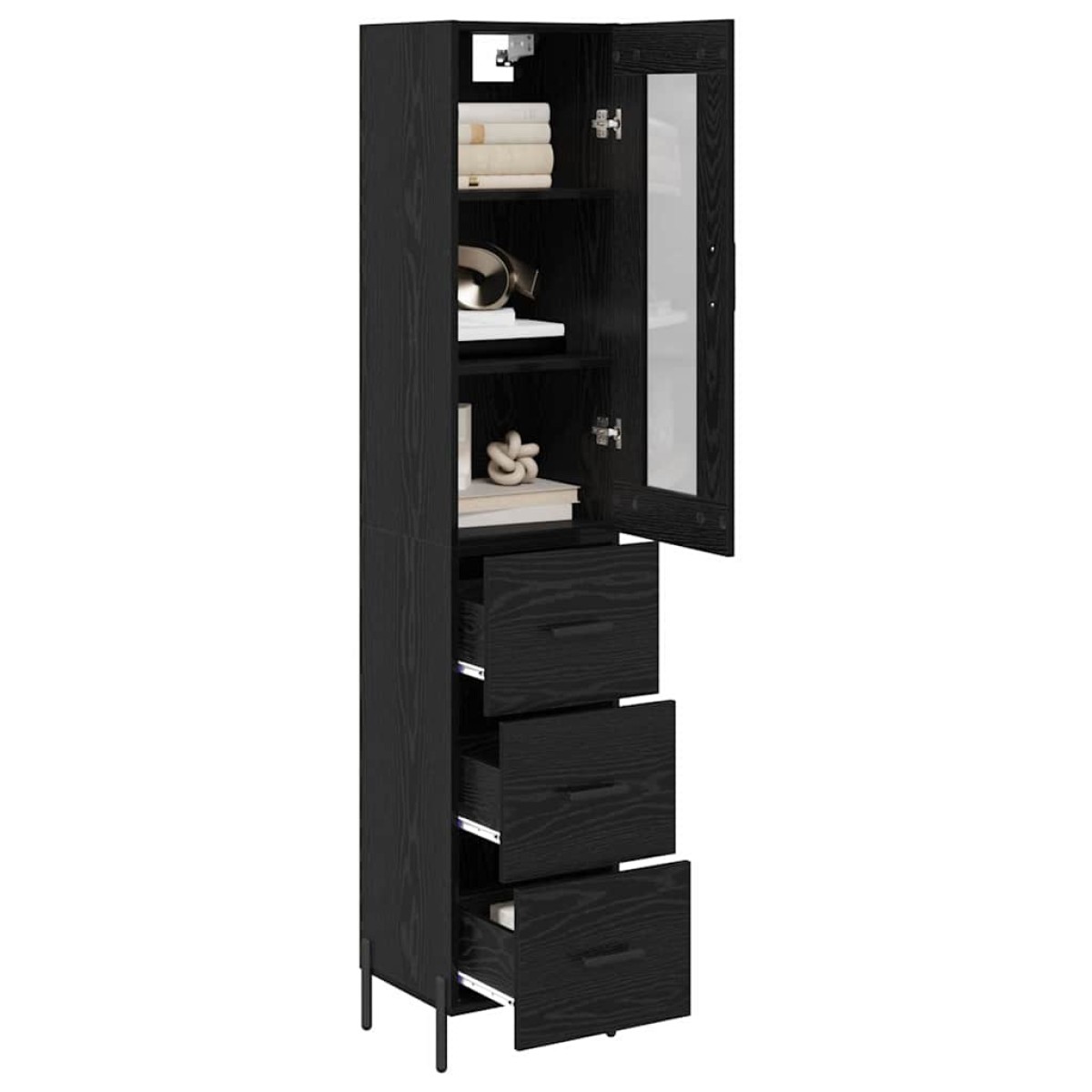 vidaXL Highboard Μαύρη Οξυά 34,5 x 34 x 180 εκ. Επεξεργασμένο Ξύλο